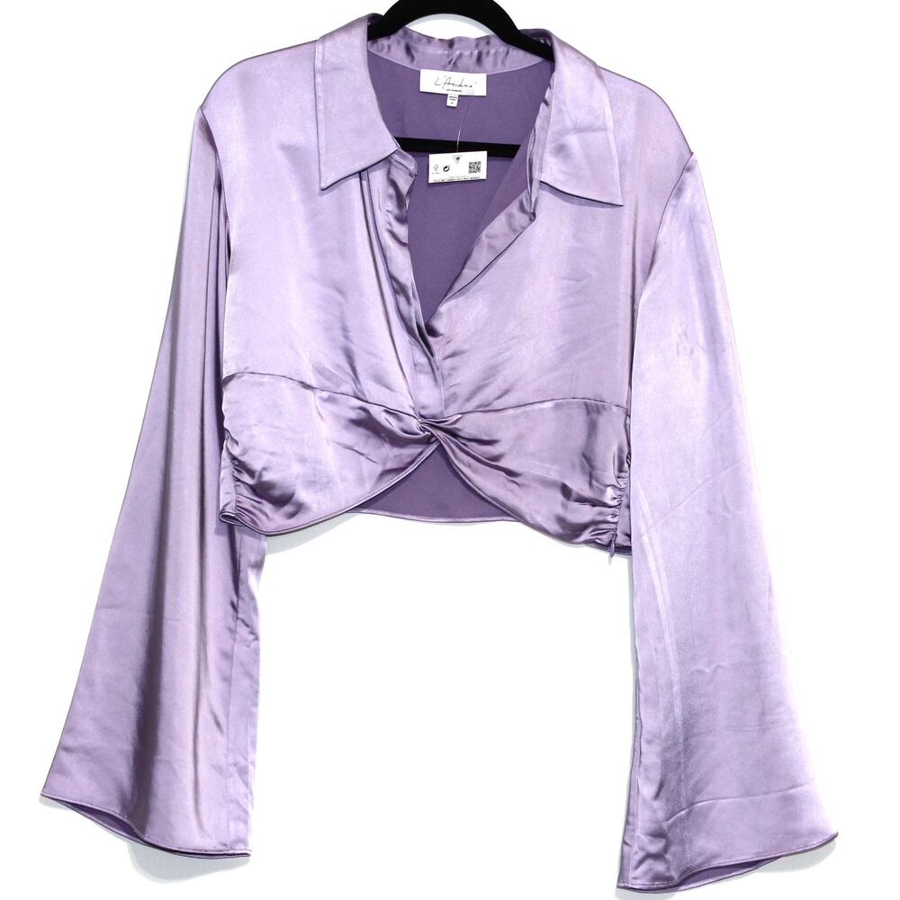 L'academie Franca Top Purple Satin Blouse Size XL